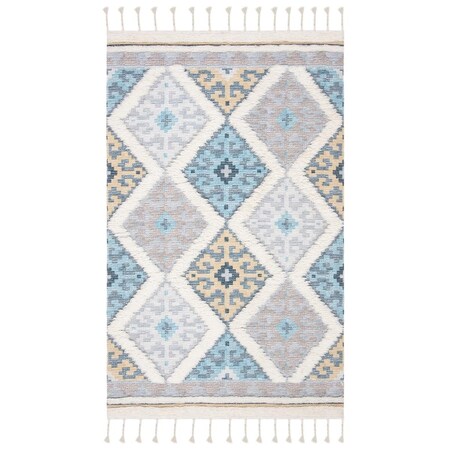 Safavieh 5 x 8 ft. Saffron Hand Loomed Rectangle Area Rug Ivory & Turquoise SFN104A-5